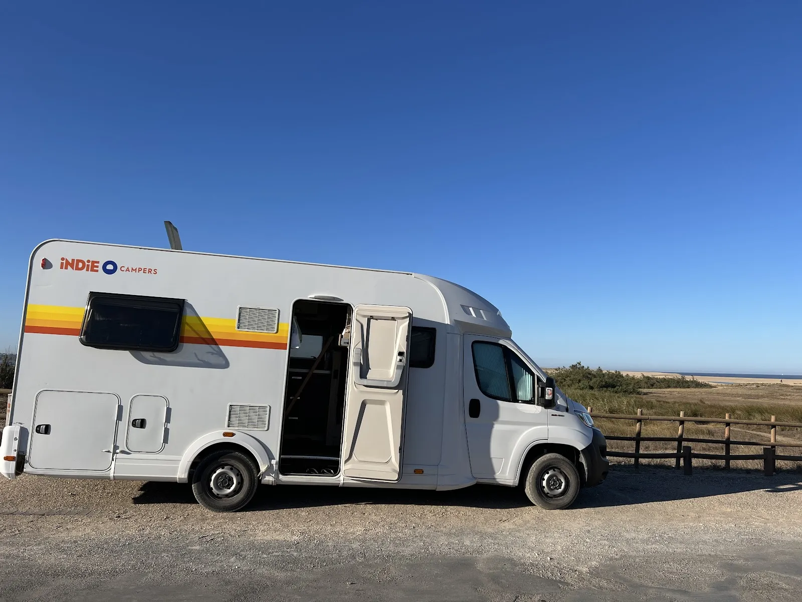 Indie Campers motorhome parked at a coastal lookout