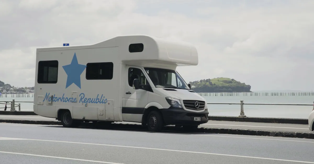 Motorhome parked along the New Zealand coast